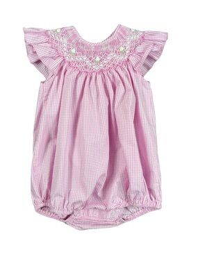 FANTASIE BÉBÉS Pink Gingham Smocked Sunsuit Bubble - 12M